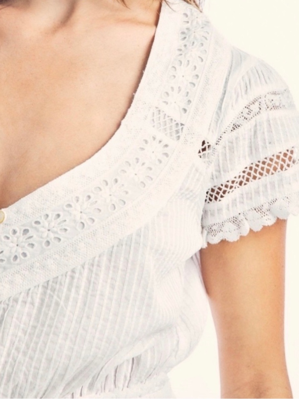 LoveShackFancy Cream Eyelet Ruffled Mini Dress - Picture 2 of 5